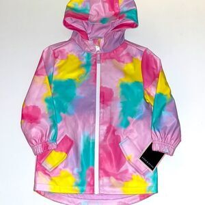🔥 Andy & Evan Girls Rainbow Tie-Dye Hooded Rain Jacket Coat Size 3T NWT